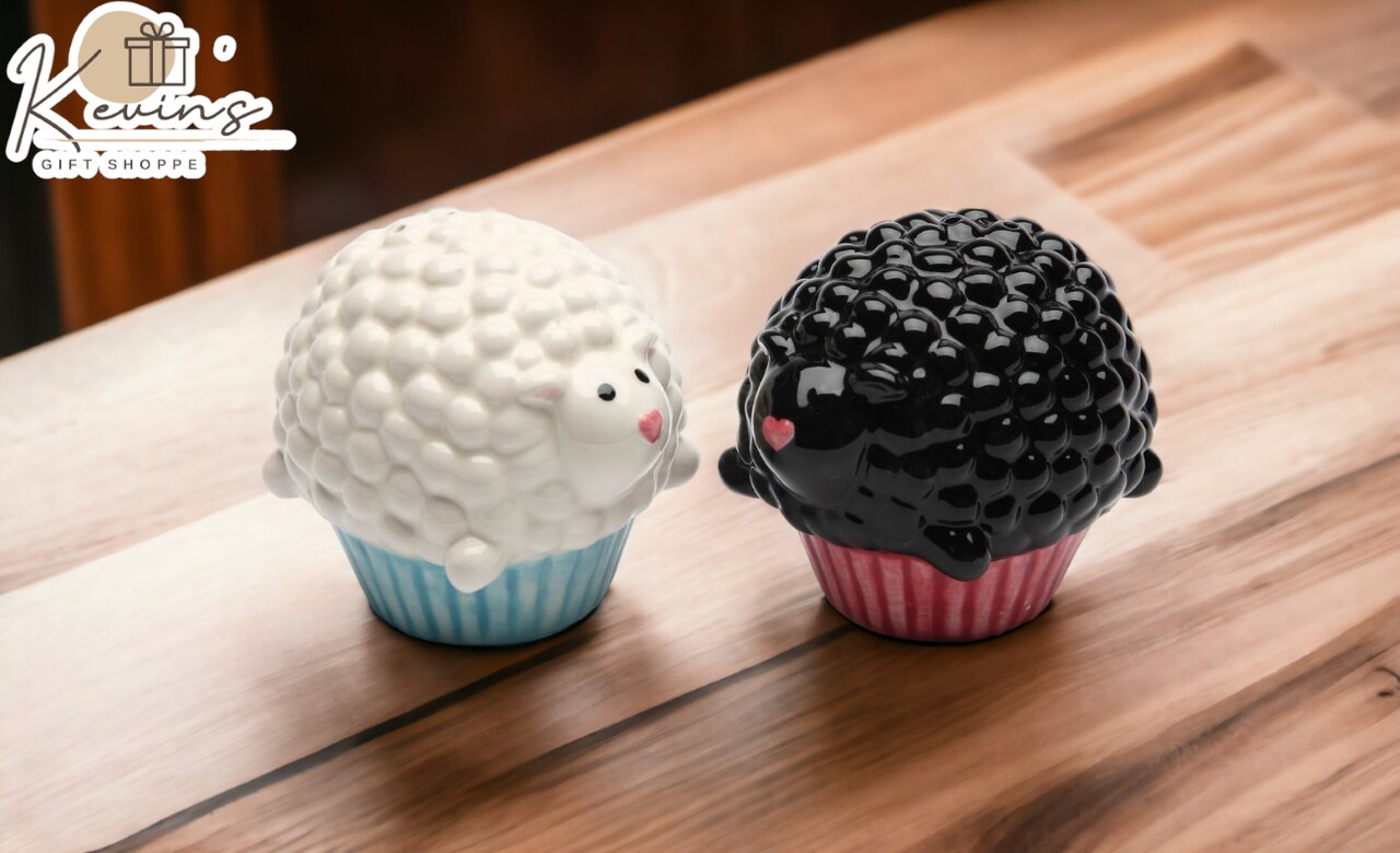 Hand Painted Ceramic Cupcake Sheep Salt & Pepper Shakers, Home Décor, Gift for Her, Gift for Mom, Kitchen Décor, Farmhouse Décor